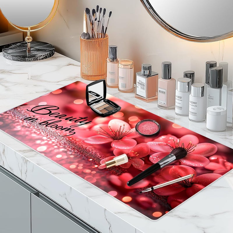 Aphlos Dual-Sided Synthetic Leather Decorative Makeup Mat for Crafting, Furniture Protection, Scratch & Stain Resistant Surface Desk Pad, Waterproof Easy to Clean Vanity Protector (Floral Black) - Image 1